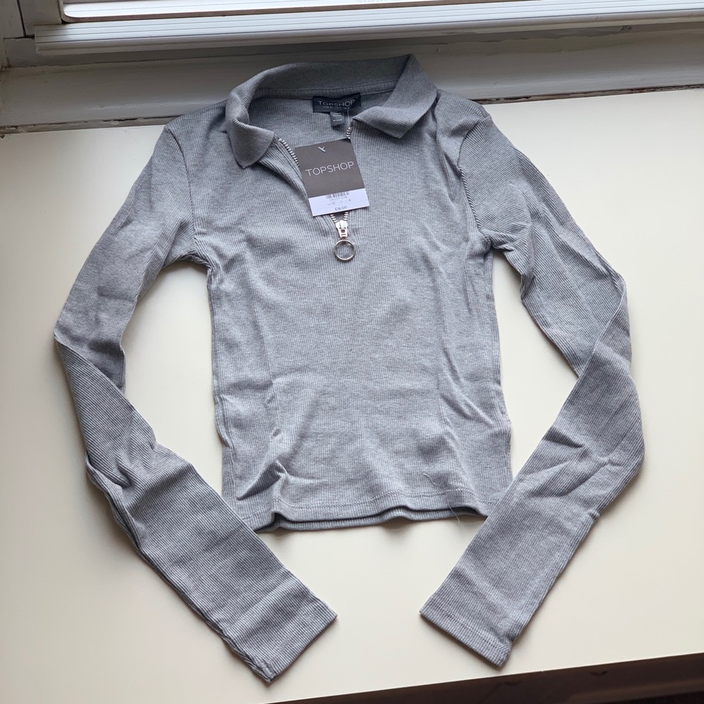 Top Shop Cropped Ribbed Half Zip